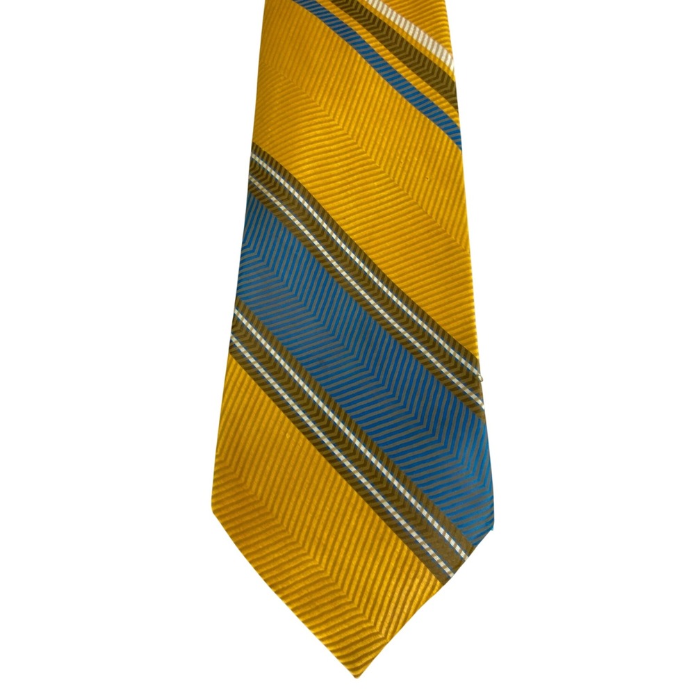 Unbranded Mens Tie Yellow Blue Striped Chevron Pattern Business Formal Necktie